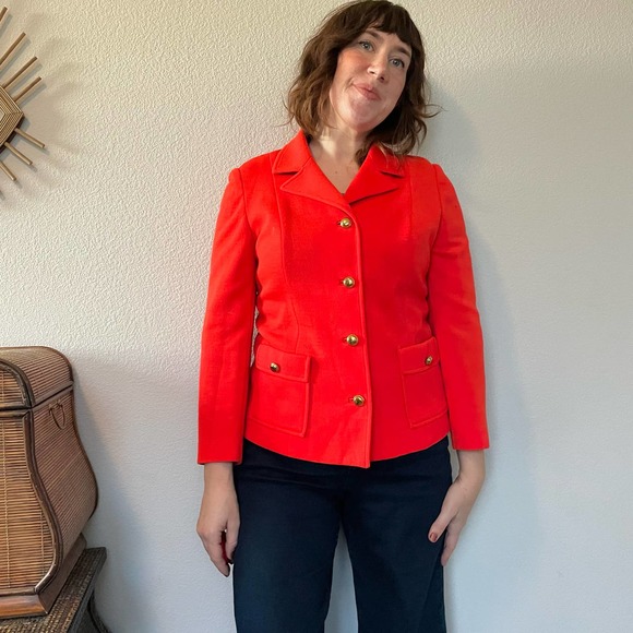 Vintage 60s 70s Butte Knit orange red poly wool blend blazer retro funky S-M - Picture 7 of 11